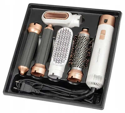 Immagine prodotto di Spazzola elettrica multifunzione 5-in-1 - YX-818 - Funzione automatica per creare ricci - Asciugacapelli - Piastra lisciante - 80–160 °C - 100–240 V, spina europea - Bianco oro