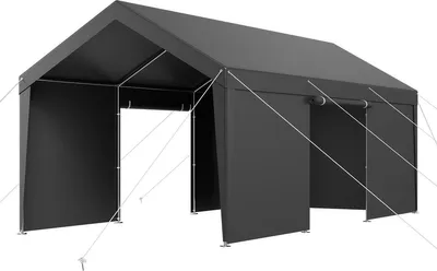 Image de Abri pour voiture Carport Car Canopy 12 x 20 pieds, très résistant, avec parois latérales, gris