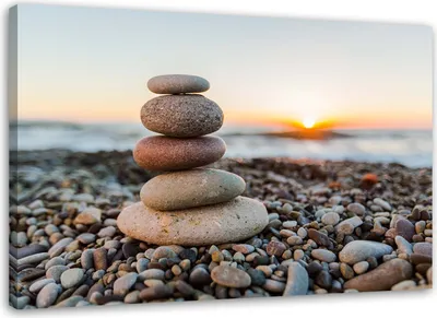 Produktbild von Leinwandbild zen-steine am strand 120x80 cm Feeby farbe wandbild bereit zum aufhängen