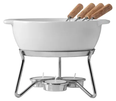 Immagine prodotto di Boska Fondue set Party - Fonduta di formaggio - Set per fonduta - Fonduta con pasta di cottura - Con tea light - 750 ml - Pentola per fonduta in Vetroceramica - Bianco