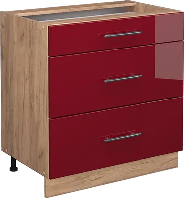 Produktbild von Küchenunterschrank Vicco Fame-Line Bordeaux Hochglanz 80 cm mit 3 Schubladen, ohne Arbeitsplatte, Model 38632
