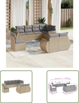 Produktbild von The Living Store 8-tlg. Garten-Sofagarnitur mit Kissen Beige Poly Rattan