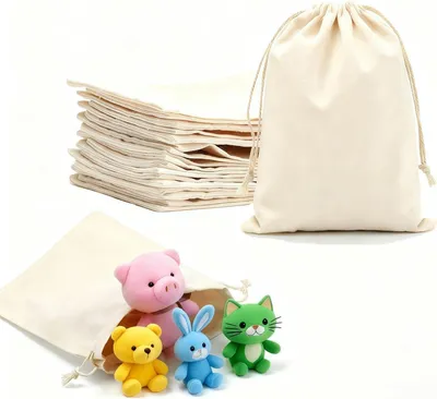 Imagen del producto de Bolsas de algodón con cordón, de 15x20 cm, paquete de 12 unidades, reutilizables para embalaje de regalos