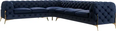 Produktbild von S-STYLE MÖBEL - Chesterfield Ecksofa Nova mit Goldene Metall Füßen aus Marineblau Samtstoff -  Ottomane links, B/T/H: 323 cm/ 264 cm/ 75 cm