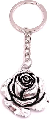 Image de Onwomania Porte-clés Rose Fleur Fleur Argent Métal Pendentif Charm