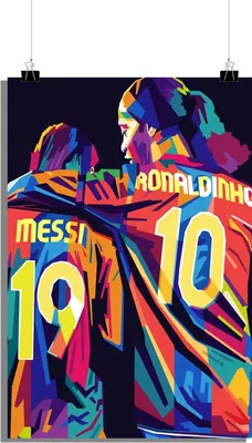 Produktbild von Fußball Poster - Lionel Messi Poster - Ronaldinho Gaúcho Poster - Sport Poster - Pop Art Poster - 51x71cm - Perfekt zum Einrahmen