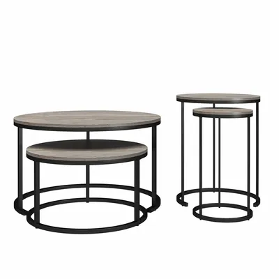 Produktbild von Couchtisch und Beistelltisch 4er Set aus Spanplatte Eiche grau