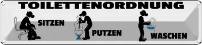 Produktbild von vianmo Blechschild 10x46 cm Toilettenordnung sitzen putzen Warnschild Hinweisschild Sicherheit Vorsicht