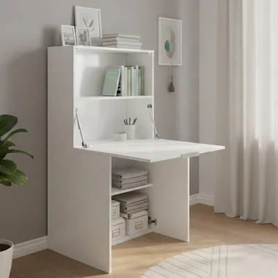 Produktbild von Schreibtisch Gianpiero, Mehrzweckmöbel mit Regalen und Arbeitsplatte, Mehrzweck-Bürotisch, platzsparender Mehrpositionsschreibtisch, 100 % Italy, cm 70x35h140, glänzendes Weiß