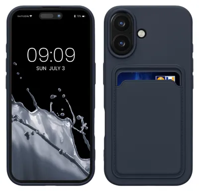 Produktbild von kwmobile Handyhülle für Apple iPhone 16 Hülle mit Kartenfach - TPU Case - Kabelloses Laden - Schutzhülle Cover in Dunkelblau