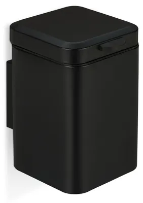 Image de Poubelle de salle de bain Relaxdays à fixation murale, 3 l, système d'ouverture automatique, seau intérieur amovible, en acier inoxydable, noir