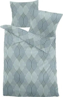 Produktbild von Dormisette Fein Biber Bettwäsche 155x220 Wellen Spiralen blau grün  4174-50
