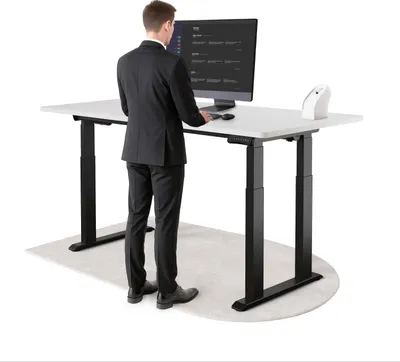 Produktbild von DESKSPACE Höhenverstellbarer Schreibtisch elektrisch mit leisem Dual-Motor – stabiles 4-Bein-Gestell (Schwarzes Gestell, Weiß Tischplatte, 180×80 cm)