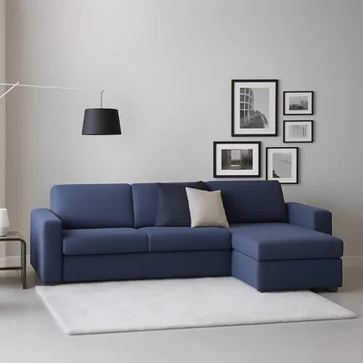 Immagine prodotto di Talamo Italia Divano Fisso con Penisola Azechiele 95x260 cm blu blu, Sfoderabile Penisola Contenitore Reversibile, Poggiatesta Regolabili