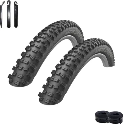 Immagine prodotto di 2 pneumatici pieghevoli Schwalbe Hans Dampf Performance Line 60-507 (24 x 2,35) + 2 camere d'aria Schwalbe AV10 incl. leva per pneumatici