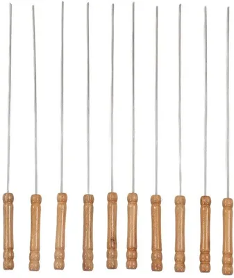 Image de 10 brochettes en acier inoxydable avec manches en bois, idéales pour le barbecue
