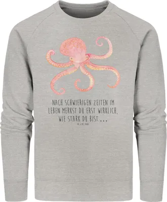 Produktbild von Mr. & Mrs. Panda Rundhals Pullover Tintenfisch Größe L - Heather Grey - Geschenk, Pulli, Sweatshirt, Wasser, Baumwoll, Lustige Sprüche, Krake, Sweater, Bio, Ozean, Meer