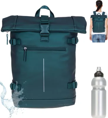 Produktbild von Rucksack Roll Top Kurierrucksack Laptoprucksack New Rebels William groß A4 Geheimfach Anti-Theft Freizeitrucksack 511306 29 Grün Metallic + Trinkflasche bagboom
