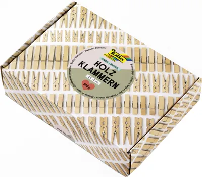 Produktbild von folia Holzklammern-Mix NATURAL Jumbobox 500 g