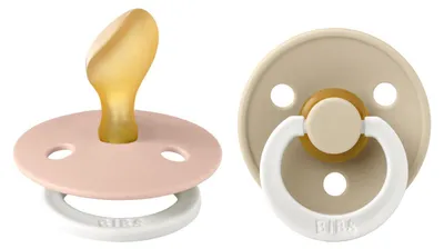 Produktbild von BIBS Colour Anatomical Glow Schnuller 2er-Pack, BPA-frei. Leuchtet im Dunkeln, Kiefergerechte Form. Naturkautschuk / Latex, Hergestellt in Dänemark. Größe 2 (6-18 Monate), Blush Glow / Vanilla Glow