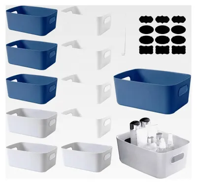 Produktbild von 12 Kunststoff-Aufbewahrungsboxen, Größe 21 x 13 x 7 cm, stapelbare Körbe mit Griffen, multifunktionale Ordnungsboxen für Küche, Schubladen, Bad und Büro