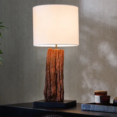 Produktbild von riess-ambiente Tischlampe ROUSILIQUE 60cm natur weiß rund Treibholz Beistelllampe Holzlampe Tischleuchte Lampe
