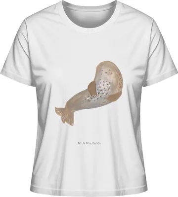 Produktbild von Mr. & Mrs. Panda Damen Oberteil Robbe Lachen Größe M - Weiß - Geschenk, Ostsee, Basic Shirt, Sommershirt, Robben, Strand, Gute Laune, Nordsee, T-Shirt, Meerestier