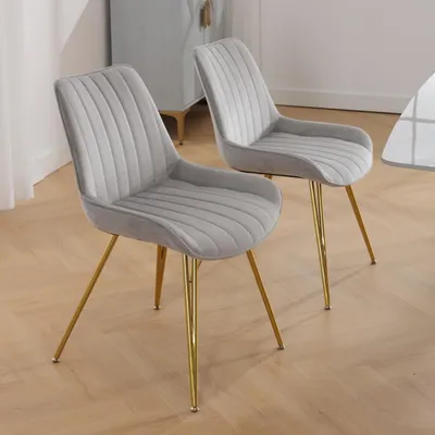 Image de Ensemble de 2 chaises de salle à manger sans accoudoirs avec accents en velours