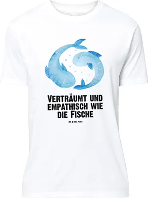 Produktbild von Mr. & Mrs. Panda Größe L T-Shirt Sternzeichen Fische - Weiß - Geschenk, mit Spruch, Tshirt, Geburtstag März, Shirt, Fisch, Sternbild, Februar