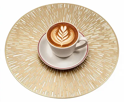 6er-Set runde Tischsets, Gold, PVC, 38 cm, hitzebeständig
