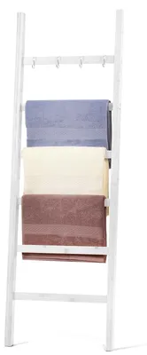 Image de Échelle de serviettes en bambou avec 6 échelons et 4 crochets, idéale pour la salle de bain