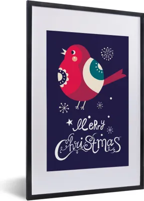 Produktbild von MuchoWow® MuchoWow® Gerahmtes Poster Vogel - Schnee - Weihnachten - Frohe Weihnachten 40x60 cm - Poster mit zchwarzem Bilderrahmen - Poster in Rahmen
