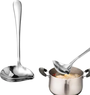 Imagen del producto de Cucharón de acero inoxidable con vertedero, de 18,5 cm, ideal para salsas y sopas
