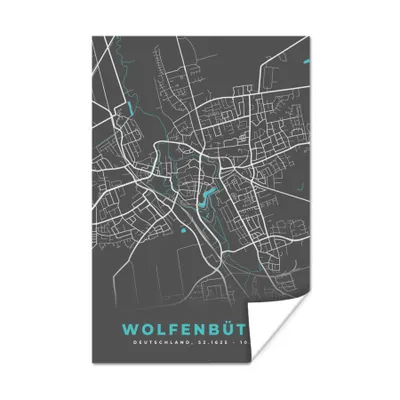 Produktbild von MuchoWow® Poster Stadtplan - Deutschland - Blau - Wolfenbüttel - Karte 120x180 cm - Kunstposter