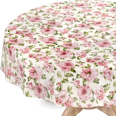 Produktbild von Tischdecke Wachstuch Blumen Rot Robust Wasserabweisend Rund 140 cm