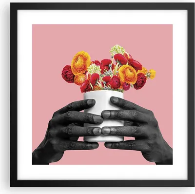 Produktbild von Gerahmtes Poster - Schwarzer Rahmen - Schwarz Hände Blumen - 40x40 cm - Wand Bild - Wanddeko - Wandbilder - Kunstposter - Wandposter - Bilderrahmen - Bilder - Kunstdruck - P2BAC40x40-4706