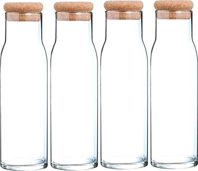 Produktbild von Migros Cucina & Tavola Glaskaraffe mit Korkstopfen für Wasser, Saft, Milch – 1000 ml – 4 Stück