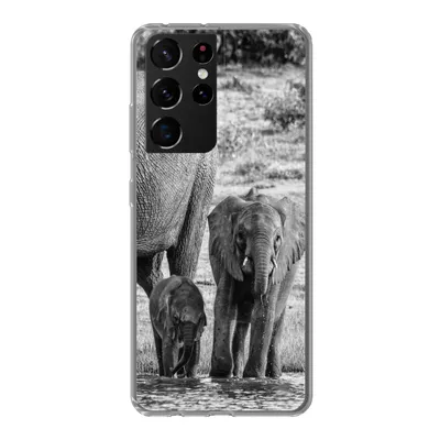 Produktbild von MuchoWow® Handyhülle Schutzhülle Hülle für Samsung Galaxy S21 Ultra Elefant - Wasser - Tiere - Schwarz - Weiß Silikon Softcase Handy Hülle - Mobiltelefon