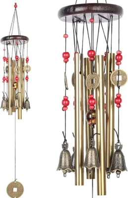 Produktbild von chinesische traditionelle Erstaunlich 4 Röhren 5 Glocken Bronze Yard Garten Outdoor Living Wind Chimes 60cm