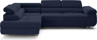 Image de Lisa Design Zaria - canapé d'angle gauche 5 places convertible avec coffre et têtières en velours côtelé grosses côtes , Bleu