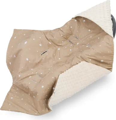 Produktbild von Einschlagdecke Babyschale Minky Ganzjahres 90x90 cm Beige mit Weiß Sternen