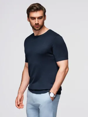 Immagine prodotto di T-shirt Ombre da uomo in maglia con polsini a coste blu scuro L