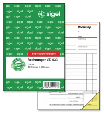 Produktbild von SIGEL SD033 Rechnungen, 1. und 2. Blatt bedruckt, A6, selbstdurchschreibend, 2 x 40 Blatt