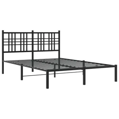 Image de Cadre de lit métal sans matelas avec tête de lit noir 140x190cm