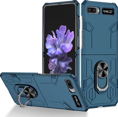 Image de Galaxy Z Flip Case, étui robuste en PC dur, résistant aux chocs avec anneau et support pour Samsung Galaxy Z Flip 5G Bleu foncé