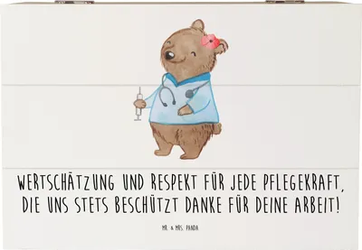 Produktbild von Mr. & Mrs. Panda Geschenkbox Pflegekraft Wertschätzung 22 x 15 cm - Weiß - Geschenk, Holzbox mit Deckel, Bedanken, Dankeschön, geschenkkiste, Schatulle, Respekt, Kiste