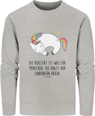 Produktbild von Mr. & Mrs. Panda Baumwoll Pullover Einhorn Nacht Größe XL - Heather Grey - Geschenk, Bio, Rundhals Sweatshirt, Sweater, Einhörner, Unicorn, Menschen, Freundin, Pulli