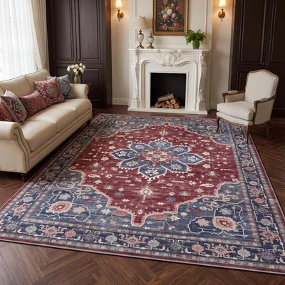 Immagine prodotto di Tappeto vintage, rosso, 160 x 230 cm, a pelo corto, antiscivolo, ideale per il soggiorno