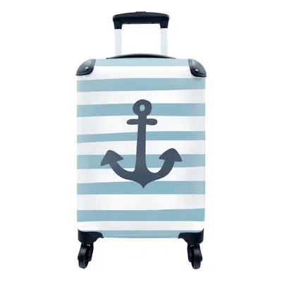 Produktbild von MuchoWow® Koffer Handgepäck Trolley Rollkoffer Kleine Reisekoffer mit 4 Rollen - Anker - Illustration - Streifen - Kinder - Kind - Cabin Size < 55x40x23 cm & 55x40x20 cm - Kinderkoffer - Kabinenkoffer - Boardgepäck - Reise-Box - Reisekoffer - Reisegepäck - Koffer mit Bild - Trolley für Kinder