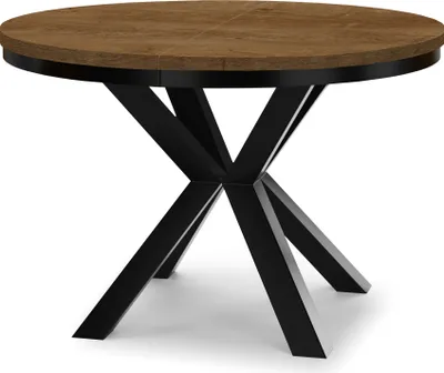Produktbild von Runder Ausziehbarer Tisch für Esszimmer RAL mit Ring-Gestell, Loft-Stil, Industriel, Durchmesser: 120 / 220 cm, Farbe: Eiche Lefkas / Schwarz